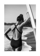 Woman With Surfboard By The Ocean | Create your own poster